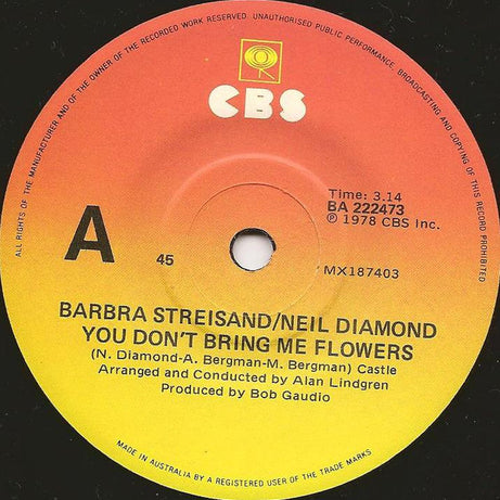 Neil Diamond, Barbra Streisand : You Don't Bring Me Flowers (7", Single)