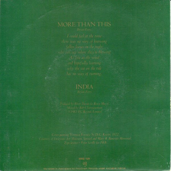 Roxy Music : More Than This (7", Single)