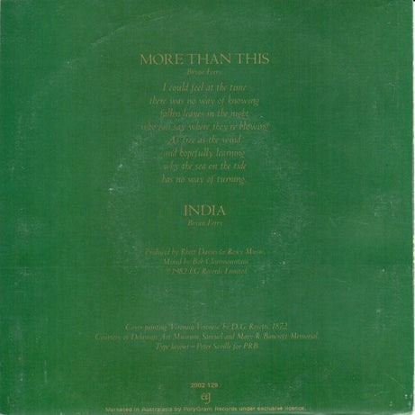Roxy Music : More Than This (7", Single)