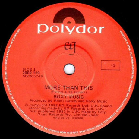 Roxy Music : More Than This (7", Single)