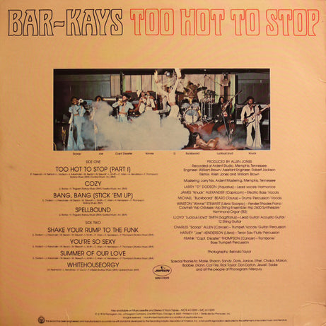 Bar-Kays : Too Hot To Stop (LP, Album, RE, Ter)