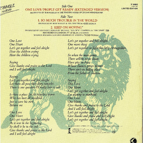 Bob Marley & The Wailers : One Love / People Get Ready (12", Single, Ltd, Num)