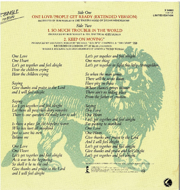 Bob Marley & The Wailers : One Love / People Get Ready (12", Single, Ltd, Num)