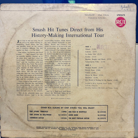 Chet Atkins : Travelin' (LP, Album, Mono, Promo)