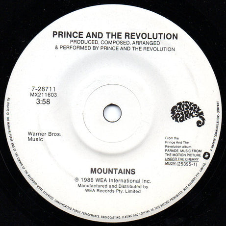 Prince And The Revolution : Mountains (7", Single)