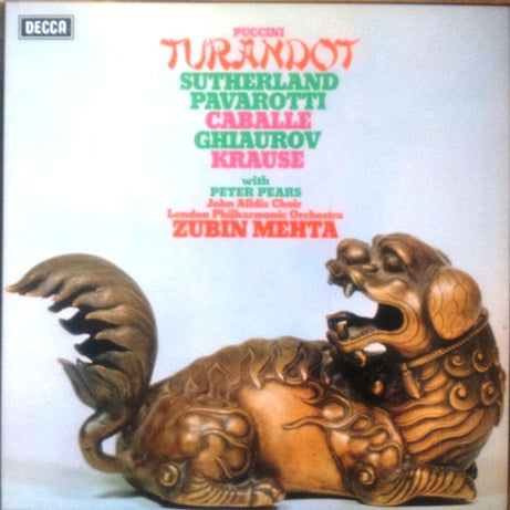Giacomo Puccini, Joan Sutherland, Luciano Pavarotti, Montserrat Caballé, Nicolai Ghiaurov, Tom Krause With Peter Pears, John Alldis Choir, London Philharmonic Orchestra, Zubin Mehta : Turandot (3xLP + Box)