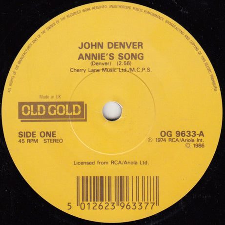 John Denver : Annie's Song / Take Me Home, Country Roads (7", Single)