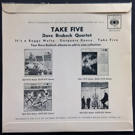 Dave Brubeck Quartet* : Take 5 (7", EP)