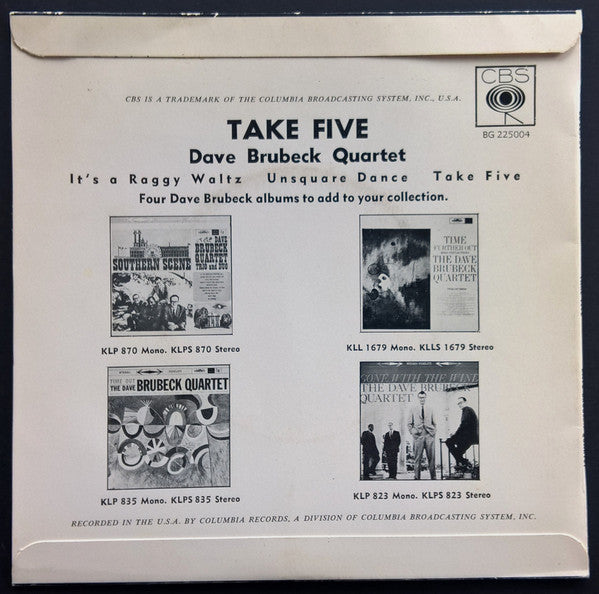 Dave Brubeck Quartet* : Take 5 (7", EP)
