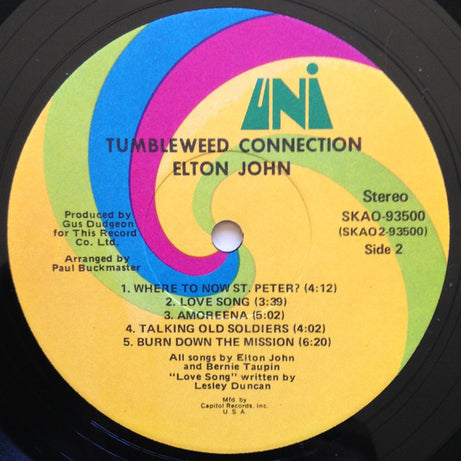 Elton John : Tumbleweed Connection (LP, Album, Club)