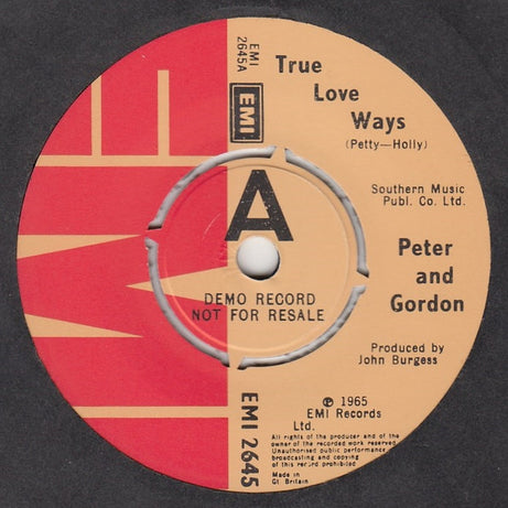 Peter & Gordon : True Love Ways (7", Single, Promo, RE)