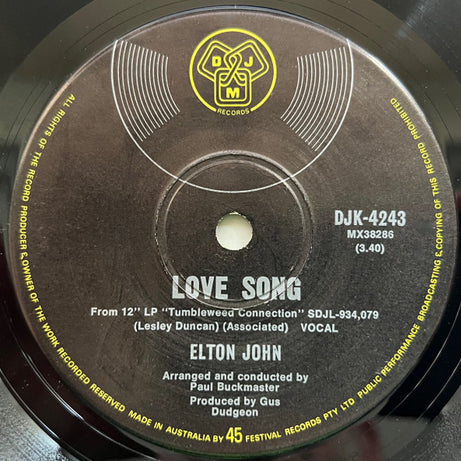 Elton John : Country Comfort (7", Single)