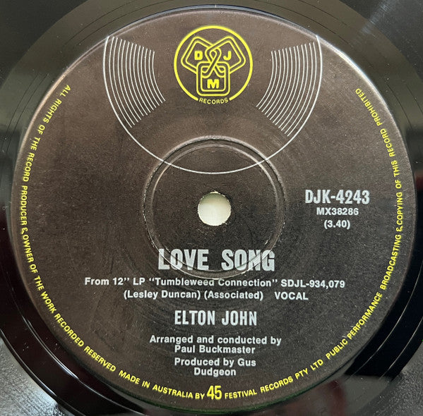 Elton John : Country Comfort (7", Single)