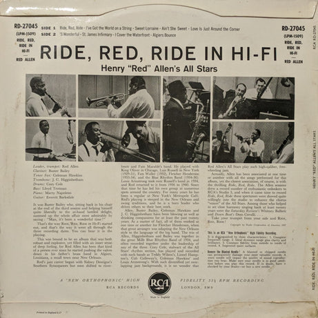 Henry "Red" Allen's All Stars : Ride, Red, Ride In Hi-Fi (LP, Album, Mono)