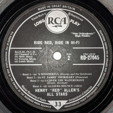 Henry "Red" Allen's All Stars : Ride, Red, Ride In Hi-Fi (LP, Album, Mono)