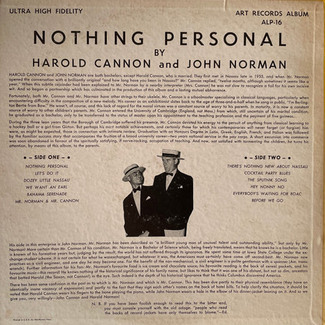 Harold Cannon And John Norman (5) : Nothing Personal: An Inaccurate Exposé Of Life In Nassau (LP, Album)