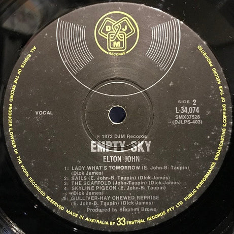 Elton John : Empty Sky (LP, Album, RE, Gat)
