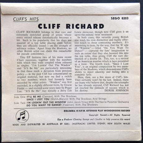 Cliff Richard : Cliff's Hits (7", EP)