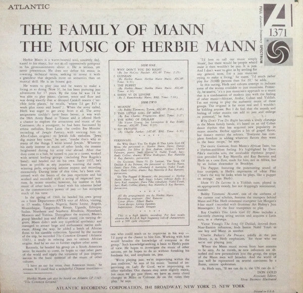 The Family Of Mann : The Music Of Herbie Mann (LP, Album, Mono)
