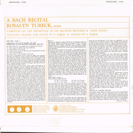 Johann Sebastian Bach / Rosalyn Tureck : A Bach Recital (LP, Album, Mono, Club)