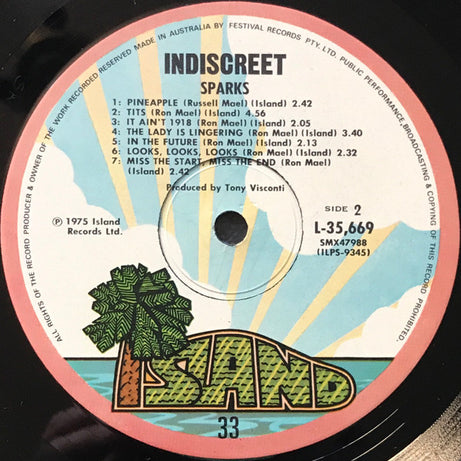 Sparks : Indiscreet (LP, Album, Gat)