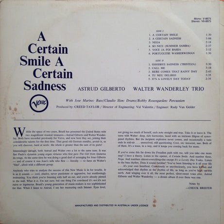 Astrud Gilberto / Walter Wanderley : A Certain Smile A Certain Sadness (LP, Album, Mono)