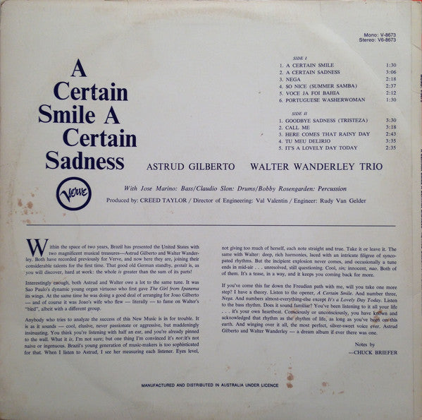 Astrud Gilberto / Walter Wanderley : A Certain Smile A Certain Sadness (LP, Album, Mono)