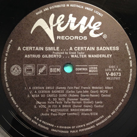 Astrud Gilberto / Walter Wanderley : A Certain Smile A Certain Sadness (LP, Album, Mono)