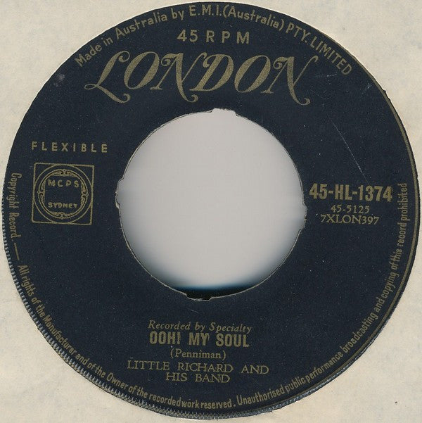 Little Richard And His Band : Ooh! My Soul / True, Fine Mama (7", Single)