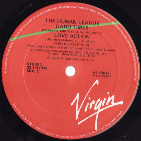 The Human League : Hard Times / Love Action (I Believe In Love) (12", Single)
