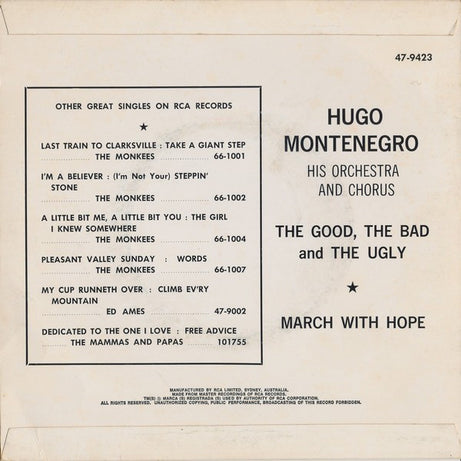 Hugo Montenegro, His Orchestra And Chorus : The Good, The Bad And The Ugly (7", Single, RE)