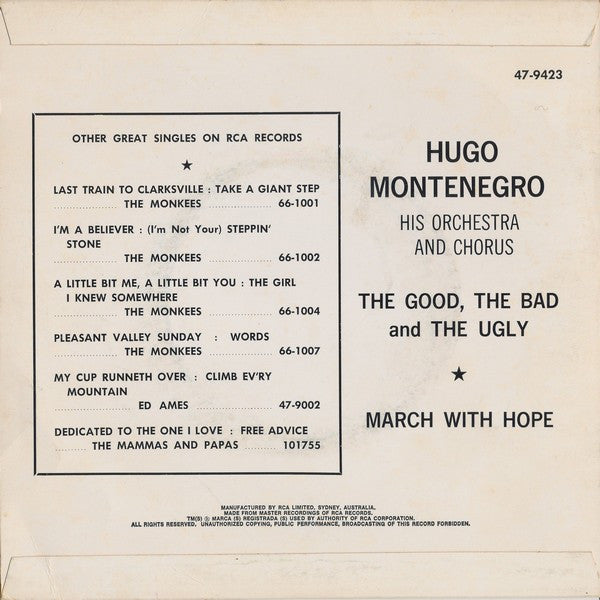Hugo Montenegro, His Orchestra And Chorus : The Good, The Bad And The Ugly (7", Single, RE)