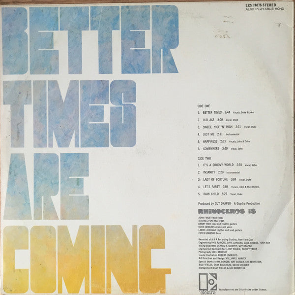 Rhinoceros (2) : Better Times Are Coming (LP, Album)