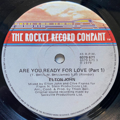 Elton John : Are You Ready For Love (7", Single)
