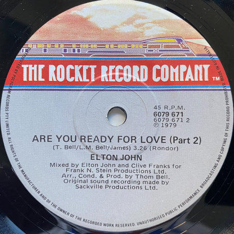 Elton John : Are You Ready For Love (7", Single)