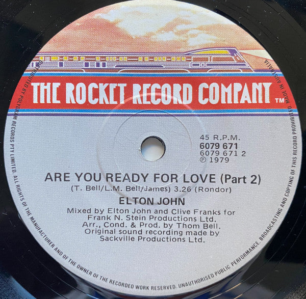 Elton John : Are You Ready For Love (7", Single)