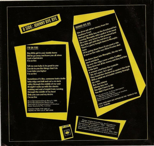 Bruce Springsteen : I'm On Fire (7", Single)