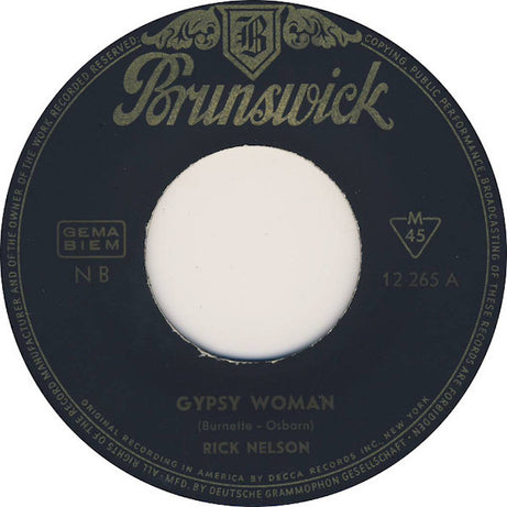 Rick Nelson* : Gypsy Woman / String Along (7", Single, Mono)