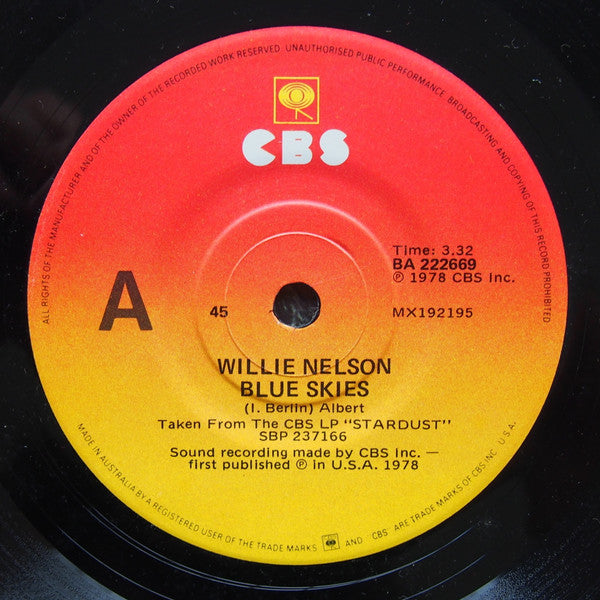 Willie Nelson : Blue Skies (7", Single)
