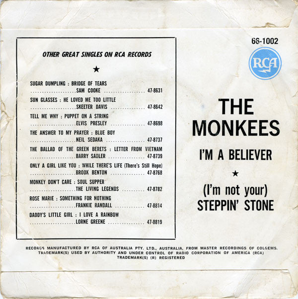 The Monkees :  I'm A Believer  (7", Single, Pus)