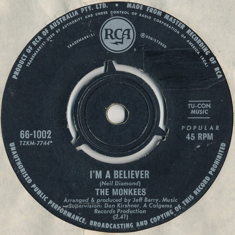 The Monkees :  I'm A Believer  (7", Single, Pus)