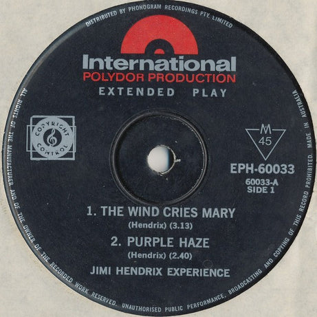 The Jimi Hendrix Experience : The Wind Cries Mary (7", EP, Mono, Bla)