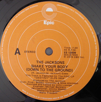 The Jacksons : Shake Your Body (Down To The Ground) / Things I Do For You (12")