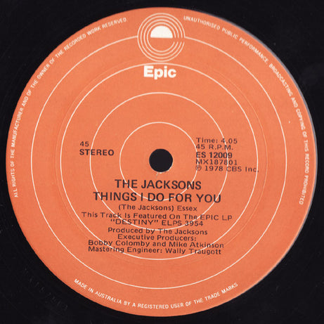 The Jacksons : Shake Your Body (Down To The Ground) / Things I Do For You (12")