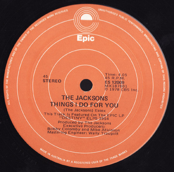 The Jacksons : Shake Your Body (Down To The Ground) / Things I Do For You (12")