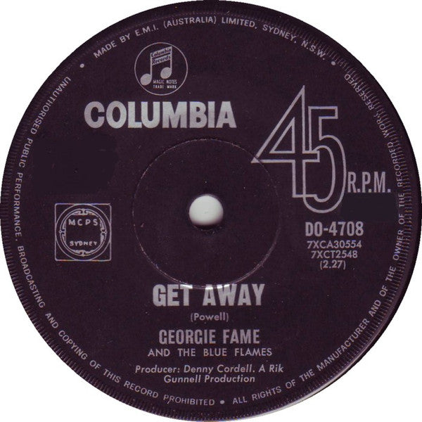 Georgie Fame & The Blue Flames : Get Away (7", Single)