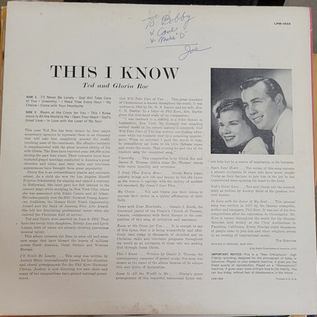 Ted & Gloria Roe : This I Know (LP, Album, Mono)
