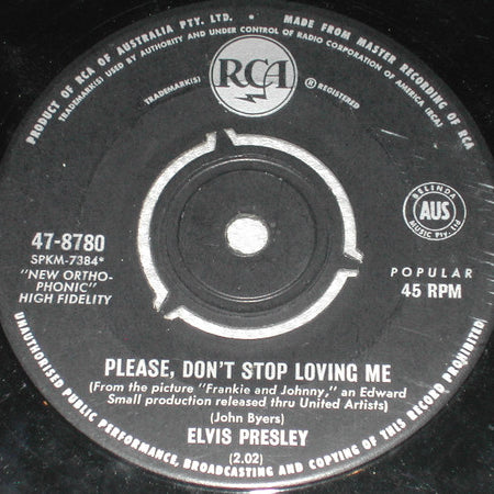 Elvis Presley : Frankie And Johnny / Please Don't Stop Loving Me (7", Single)