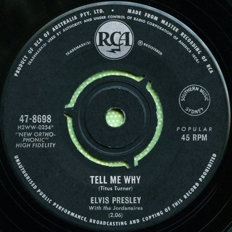 Elvis Presley With The Jordanaires : Tell Me Why / Puppet On A String (7", Single)