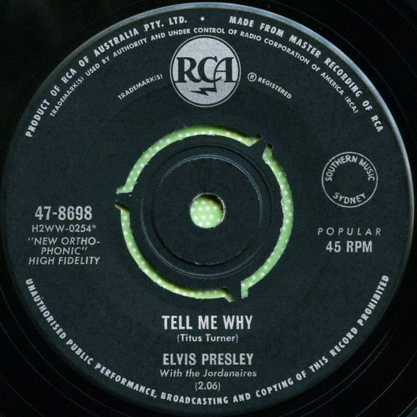 Elvis Presley With The Jordanaires : Tell Me Why / Puppet On A String (7", Single)